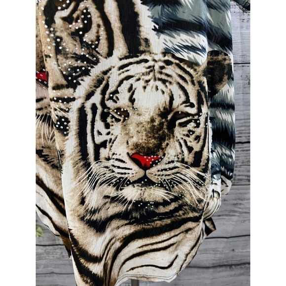 Tiger Mates Tunic Top Medium Large Brown Gray Silk Safari Africa Jungle Disney - Picture 4 of 10